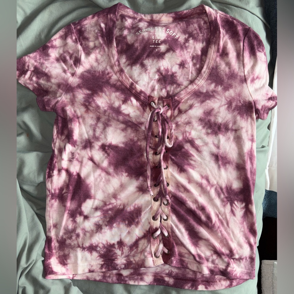 Aeropostale Seriously Soft Women's Tie-Dye Lace-Up T-shirt Top
